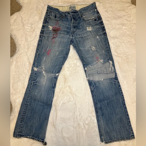 ⚡️Rad Thrashed Vintage Y2K Distressed Paint Boyfriend Fit Aeropostale Blue Jeans - Picture 2 of 13